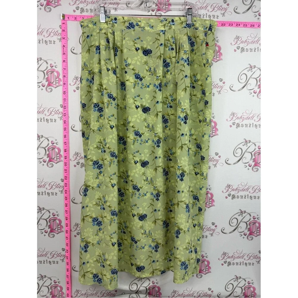 TRULY skirt midi Light Green Midi Skirt with Blue Floral Print